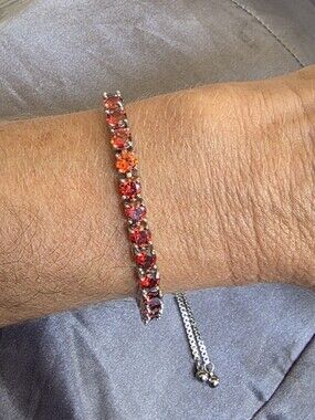 Simulated Round Cut Red Ruby Bolo Bracelet Silver Plated Tennis Bracelet